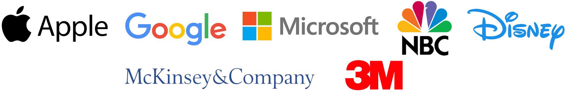 Apple, Google, Microsoft, NBC, Disney, McKinsey & Company, 3M