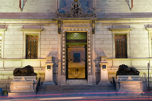 Outside of the Corcoran Flagg building at night